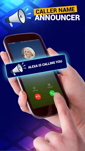 Caller Name Announcer app demo showing Alexa calling with voice announcement feature on incoming call screen