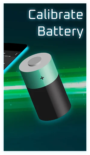 Battery calibration feature screen showing cylindrical battery icon for one-click battery optimization