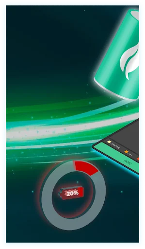Battery status display showing 20% charge level with circular gauge meter for battery monitoring