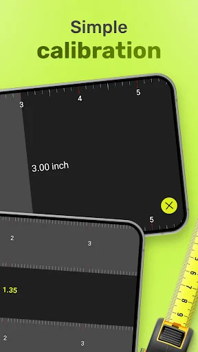 Bubble Level calibration screen showing 3.00 inch measurement and yellow checkmark button for device setup