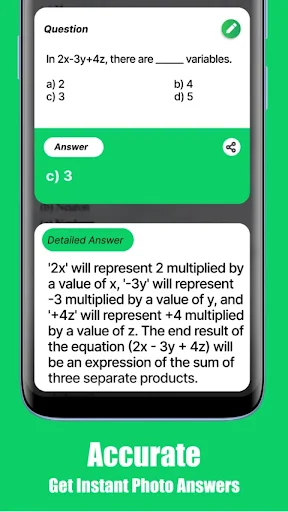 CamSolve displaying accurate math answer with detailed step-by-step explanation for algebraic expression problem