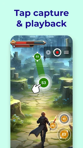 Clickmate auto clicker app showing tap capture and playback feature on mobile game with automated touch points