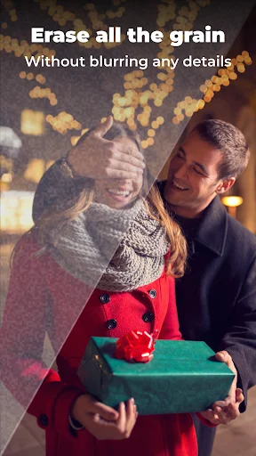 Erase grain feature removing noise without blurring details from couple photo with bokeh lights