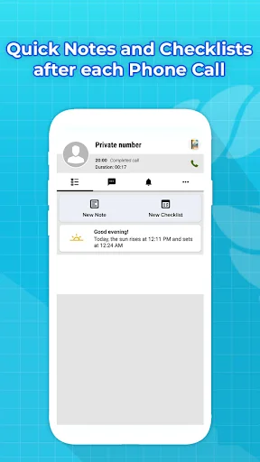 Phone call integration showing quick note and checklist creation after calls in Notepad productivity app