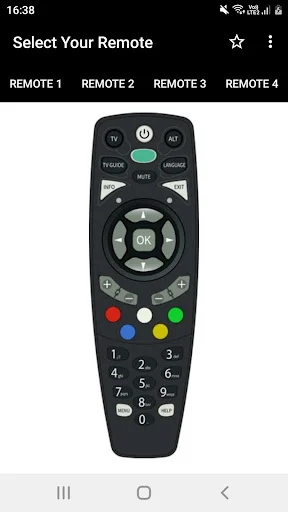 DSTV Remote Control App Remote 3 interface featuring green power button, directional controls, and numeric keypad layout