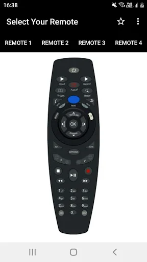 DSTV Remote Control App Remote 7 featuring playback controls, blue highlighted button, and complete numeric keypad