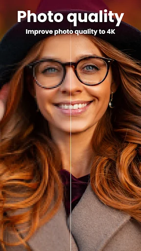 Improve photo quality to 4K resolution showing portrait enhancement with sharper details and textures