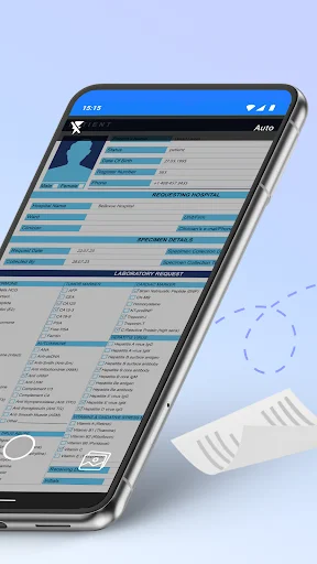 Mobile fax app interface displaying filled business form ready to send fax from Android smartphone