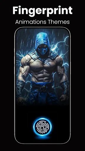 Blue lightning character theme with glowing blue fingerprint animation wallpaper preview