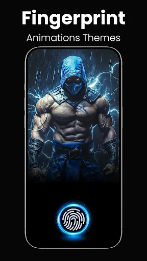 Electric Fingerprint Animation Theme with lightning superhero and glowing blue animated fingerprint lock screen icon