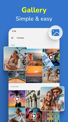 Gallery app home screen showing photo grid organized by camera roll with simple and easy interface