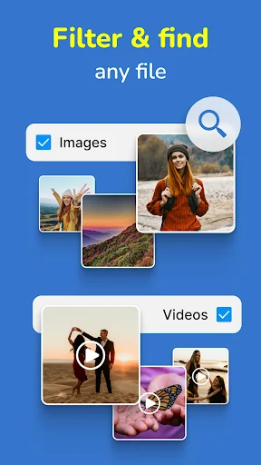 Filter and find feature in Gallery app with checkboxes to search images and videos separately