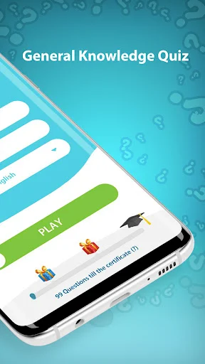 General Knowledge Quiz game home screen with green PLAY button and 50 beginner level questions available