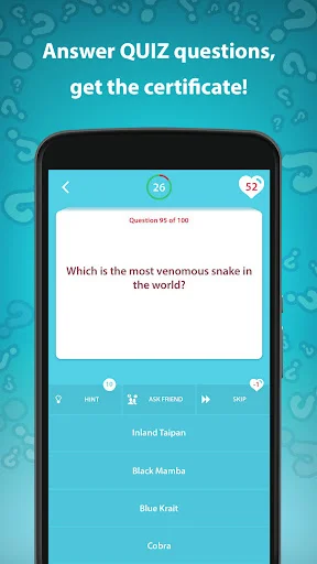 Most venomous snake trivia question with four answer options including Inland Taipan and Black Mamba