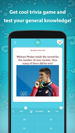 Michael Phelps Olympic medals trivia question with athlete image and multiple choice numeric answers