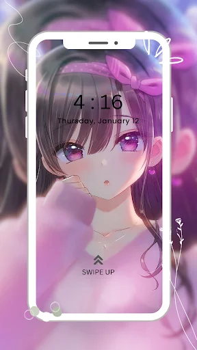 Purple anime character with magical aesthetic girly wallpaper personalization for mobile phone lock screen