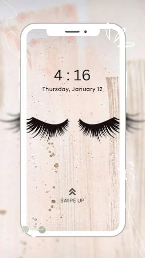 Minimalist black eyelashes illustration girly wallpaper with beige background mobile phone personalization