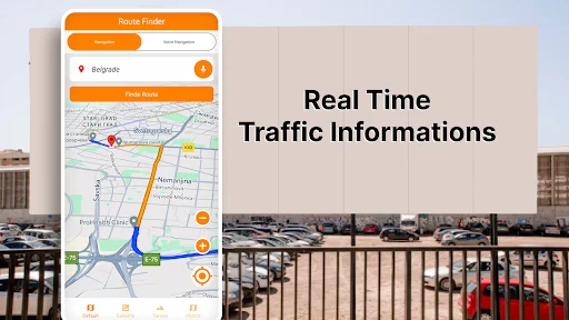 Real-time traffic information display showing route from Baghdad with live traffic updates on highway