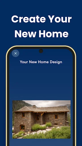 AI-generated rustic stone house exterior with updated landscaping for home renovation design planning