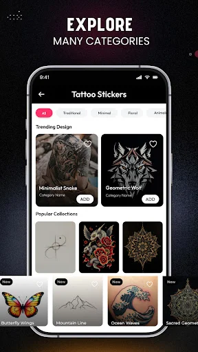 Text to Tattoo feature demonstrating word conversion to custom arm tattoo with typography and font customization options