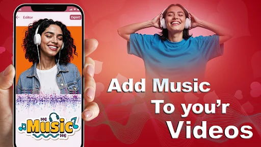Add Music To Your Videos editor interface with mobile photo selector and music controls for creating romantic audio videos