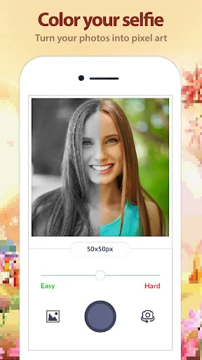 Portrait photo converted to pixel art mandala with Easy and Hard difficulty levels and editing tools