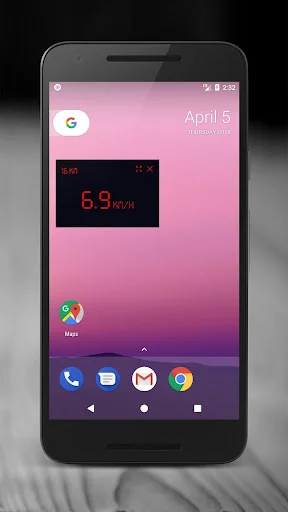 GPS Speedometer home screen widget displaying 6.9 km/h speed reading in red compact mode