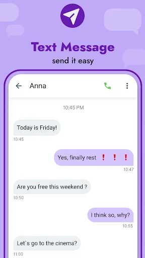 Text Message SMS app conversation interface with Anna showing timestamped messages and responses