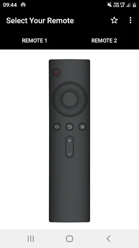 Mi TV Remote Controller app showing Remote 1 interface with circular navigation pad and control buttons