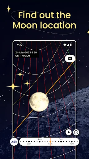 Moon Locator augmented reality tracking moon location with celestial grid overlay and lunar phase visualization