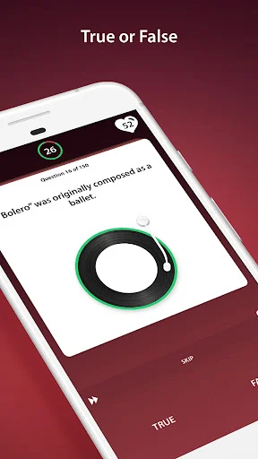 True or False question format in Classical Music Quiz Games with question prompt and answer selection options visible