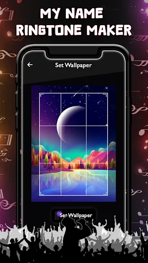 Set Wallpaper preview screen with colorful planet and aurora design for customization