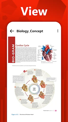 PDF document viewer showing Biology Concept educational content with detailed cardiac cycle illustrations