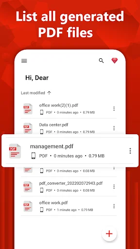 List of generated PDF files showing office work, data center, and management documents with file sizes