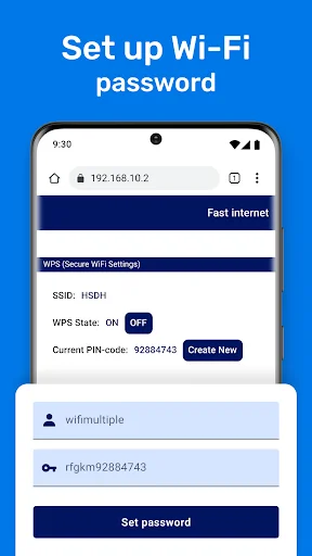 Set up Wi-Fi password screen with router admin interface for changing network credentials
