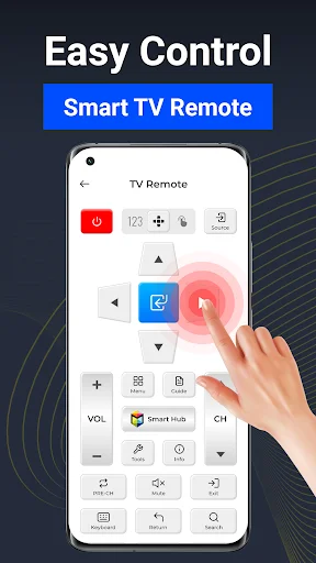 Easy Control: Samsung TV remote app interface on smartphone with central select button and full navigation controls