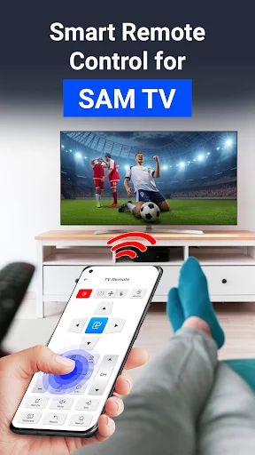 Smart Remote Control for Samsung TV: Phone app controlling SAM TV with sports streaming content display