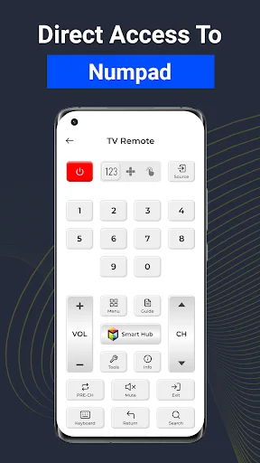 Direct Access To Numpad: TV remote app with numeric keypad for quick channel selection and number input