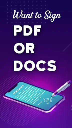 Want to Sign PDF or Docs splash screen with stylus and document illustration for digital signing