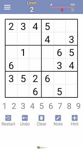 Irregular Sudoku Level 2 with 6x6 grid partially completed showing number placement logic puzzle gameplay