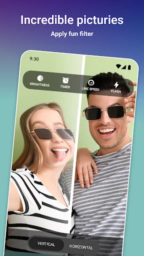 Incredible pictures feature displaying couple photo with sunglasses filter and time warp scan effect applied