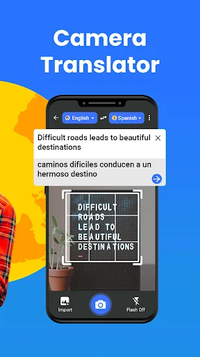Camera translator feature scanning sign text translating English to Spanish in real-time using photo recognition